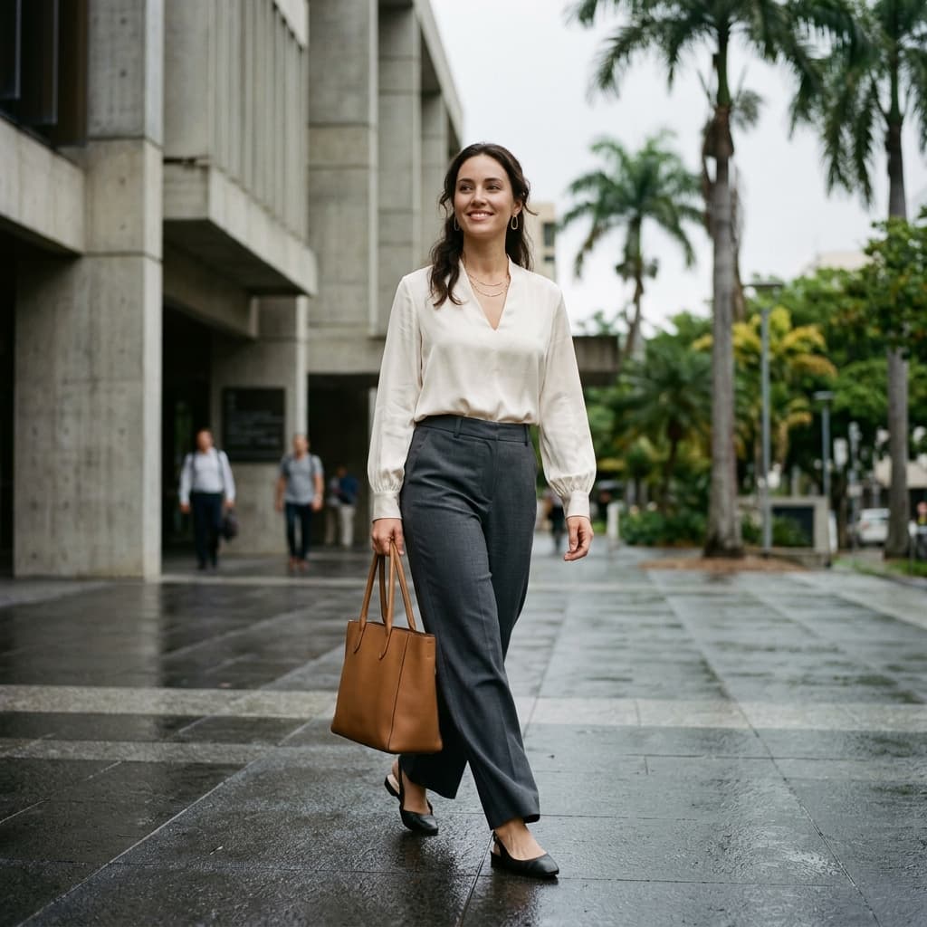 A Chic Business Casual Outfit for an Overcast Warm Day in March 2026 in Brisbane Supreme Court, Queensland