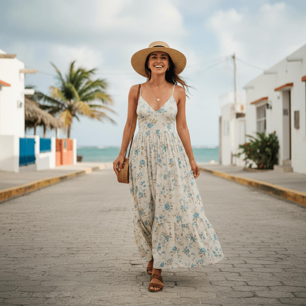 A Resort Casual Outfit for a Partly Cloudy Hot Day in March 2026 in Solidaridad, Estado De Quintana Roo