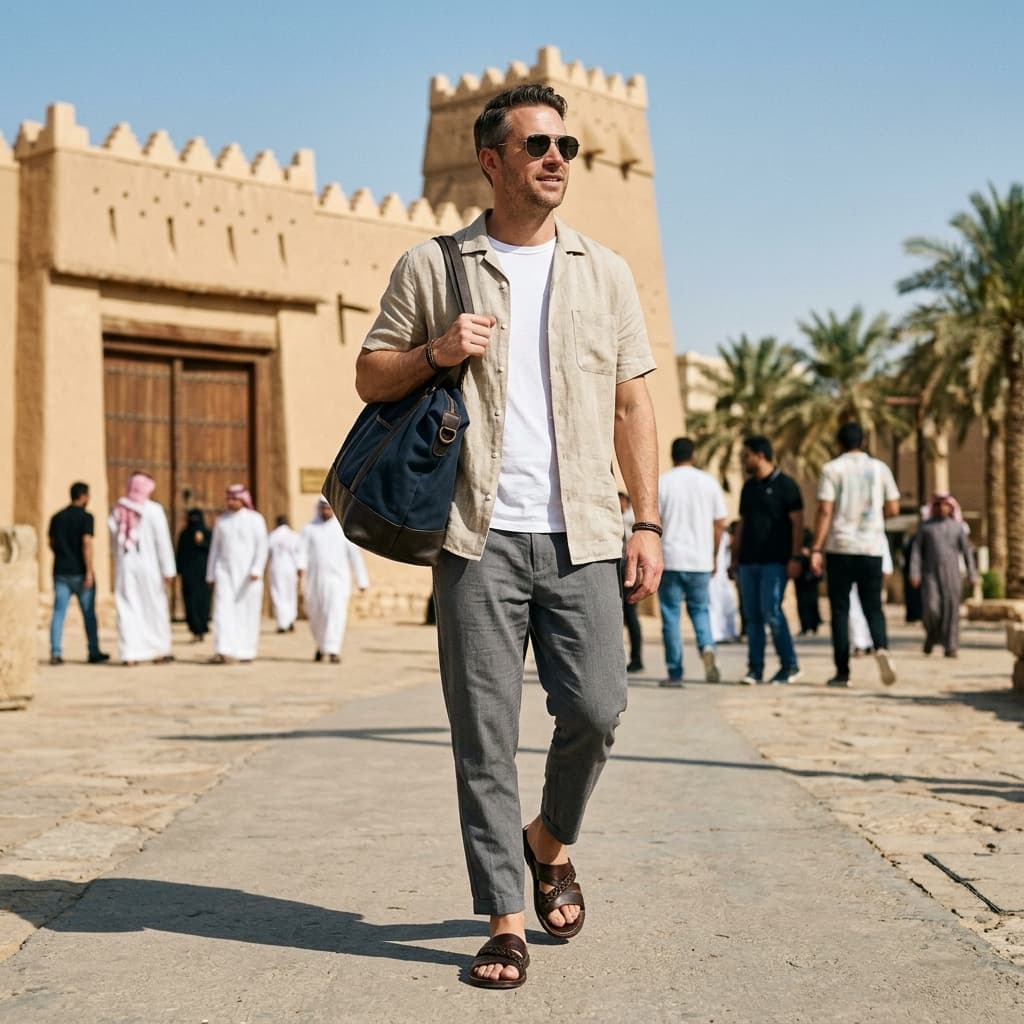 A Travel No Dress Code Outfit for a Sunny Hot Day in الرياض, منطقة الرياض
