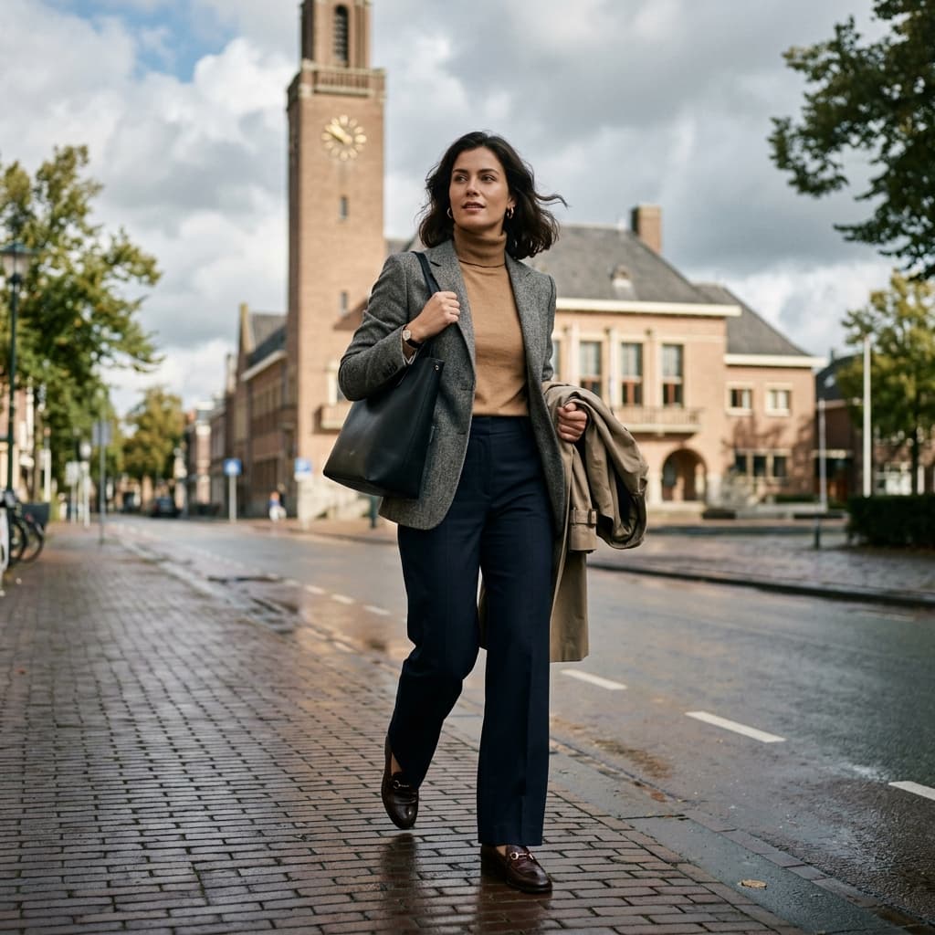 A Business Casual Outfit for a Partly Cloudy Cool Day in June 2026 in Hilversum, Noord-holland