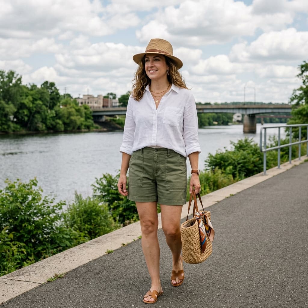 A Casual Outfit for a Partly Cloudy Hot Day in August 2026 in Agawam, Massachusetts